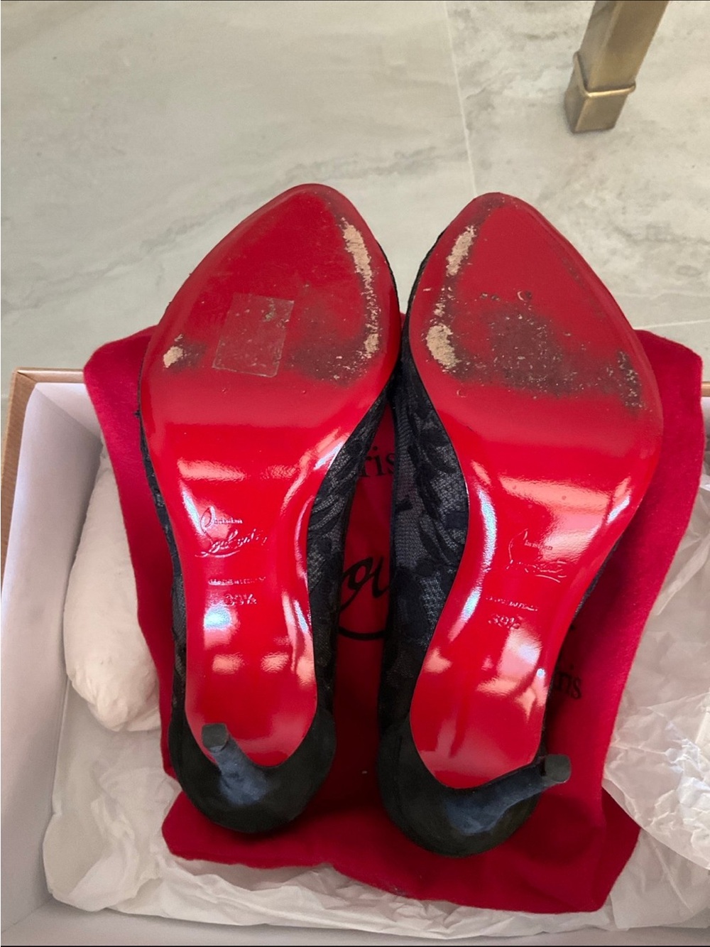 Christian Louboutin Dorissima 100 black lace and suede heels, 39.5 - Picture 6 of 10